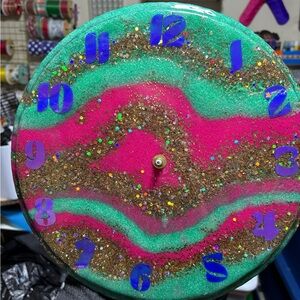 Colorful Glitter Resin and wood Wall Clock